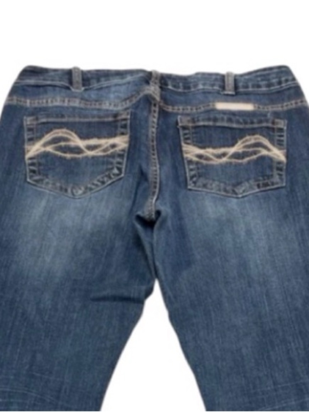 Cowgirl Tuff Western Edge Dark Blue Jeans Womens size 30 X 35 Brown Stitching - Picture 14 of 14